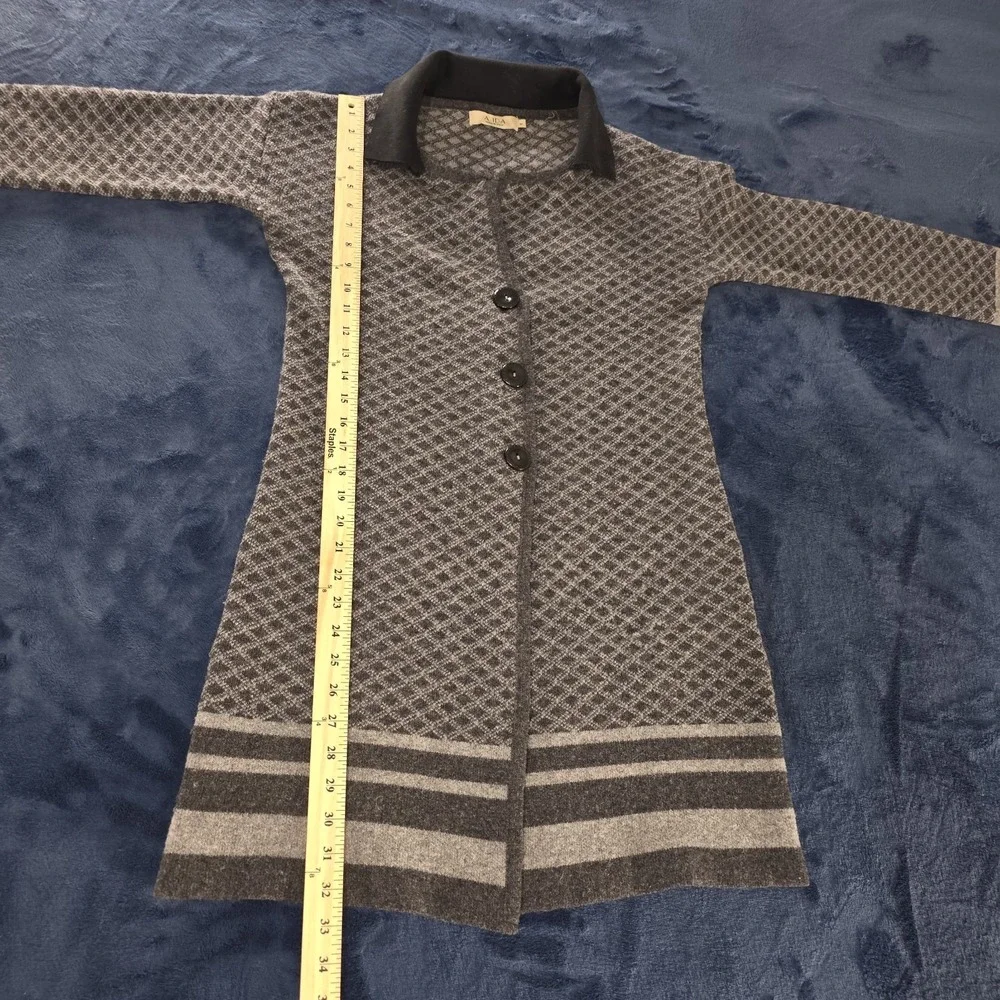 A. IDA Made In Italy Knit Cardigan Wool Blend Button Up Geometric Pattern Medium - Picture 8 of 14